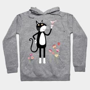 Mild Peril Cat and Bird Anthropomorphic Art Hoodie